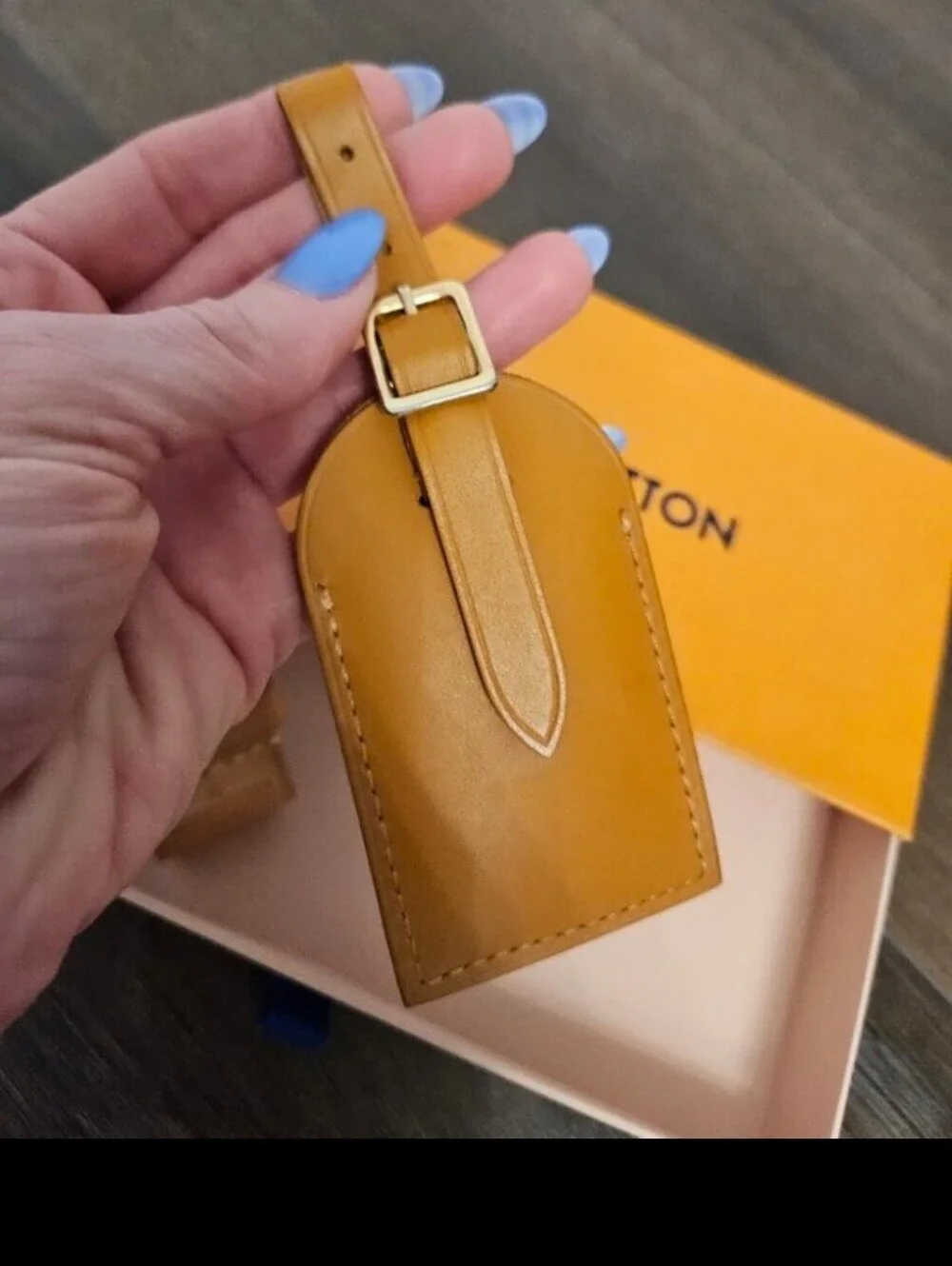 Louis Vuitton Vachetta Leather Luggage Tag + Handle Keeper Set w/ Box Vintage